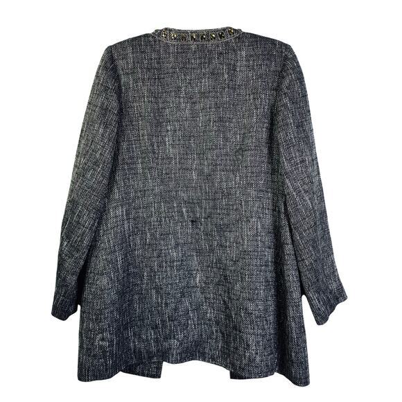 CHICO'S Blazer Jacket Duster Topper Coat Tweed Jeweled‎ Hook Metallic Thread - Picture 5 of 16
